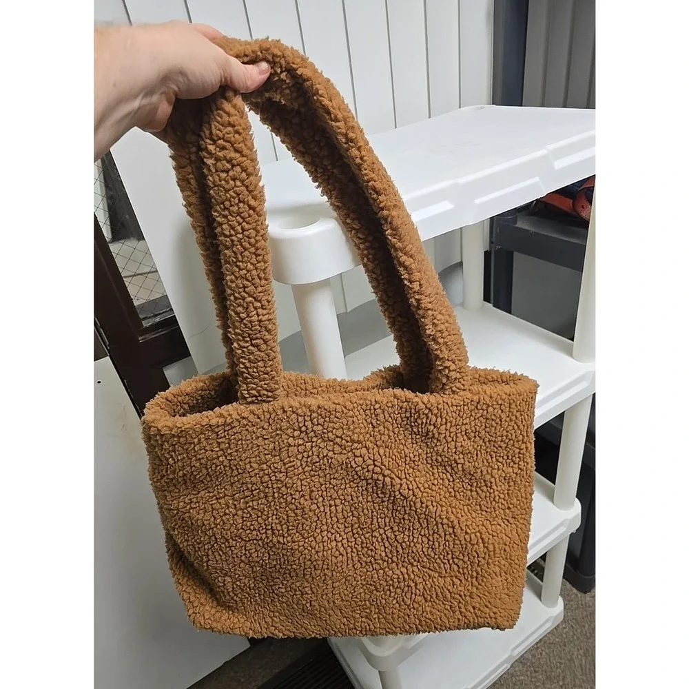 Nwt Victoria's Secret PINK Brown Cozy Plush Fleece Satchel Tote Shoulder Bag‎
